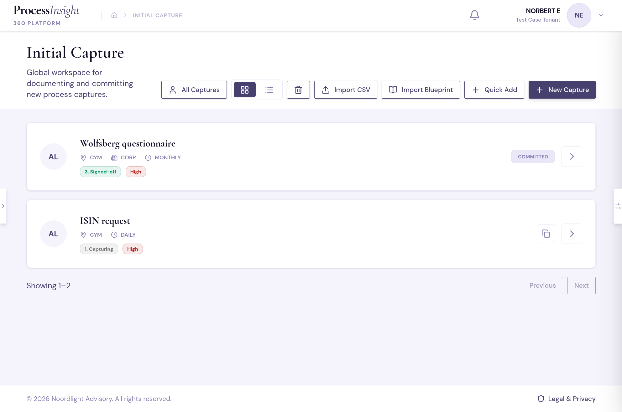 ProcessInsight 360 Capture phase - process catalogue and step editor